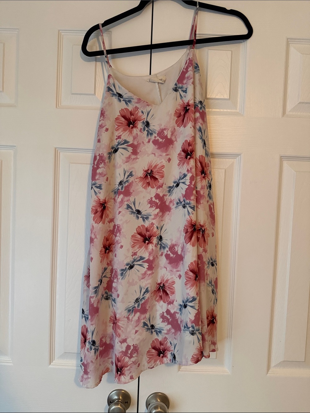 Peach Love California Cream Floral Mini Dress with Pink & Blue Accents